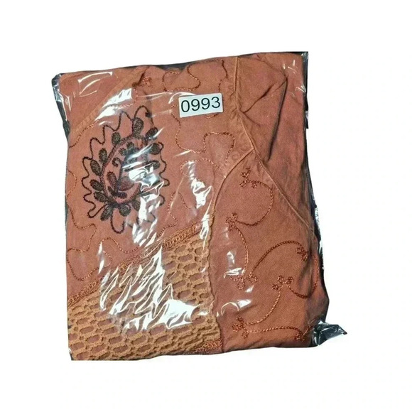 Vintage Boho Terracotta Maxi Dress with Crochet Accents and Floral Embroidered L - Picture 13 of 13